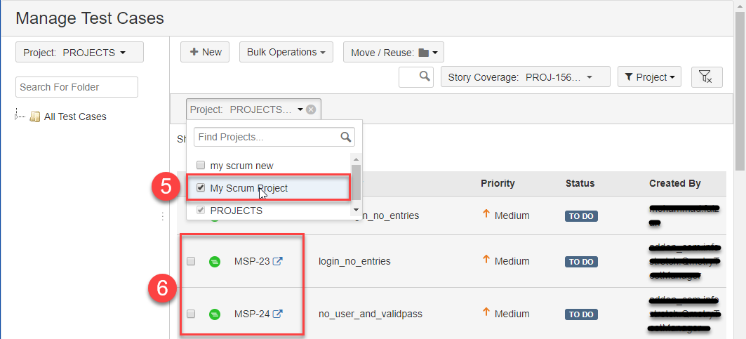 View Test cases from multiple projects on Manage Test Case screen.