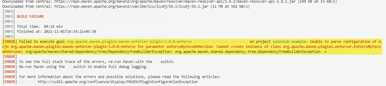 Failed to execute goal for Java JUnit project